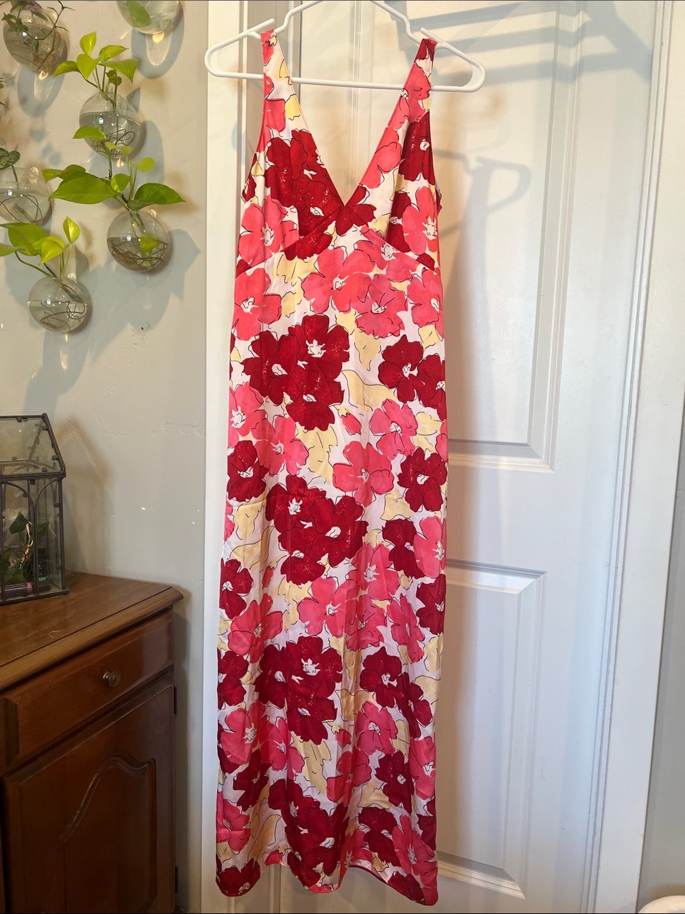 Floral V-Neck Maxi Dress in Red and Pink